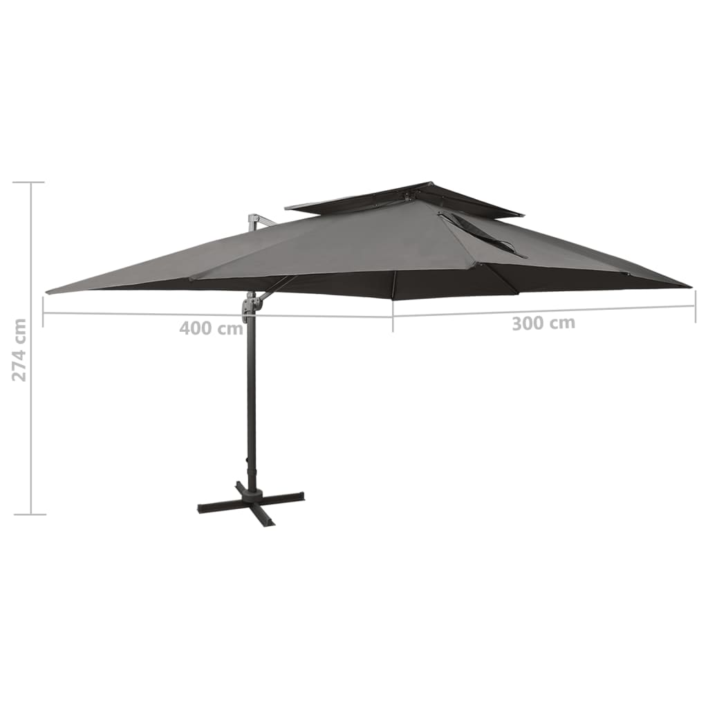 vidaXL Parasol ogrodowy Cantilever z podwójnym blatem, antracytowy 400x300 cm