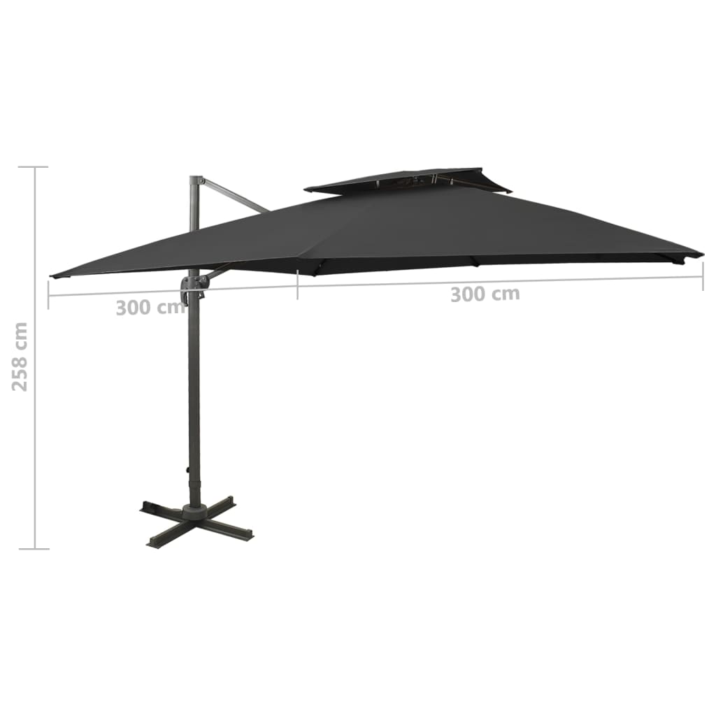 vidaXL Parasol wiszący z podwójną czaszą, 300x300 cm, czarny