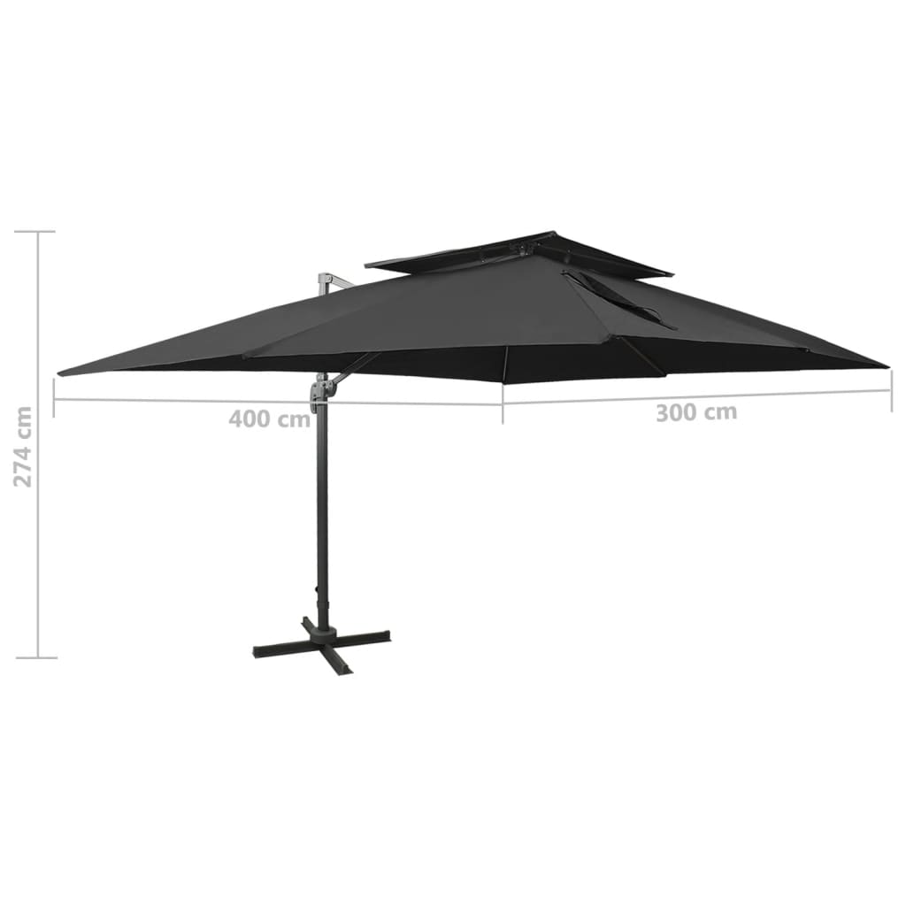 vidaXL Parasol ogrodowy Cantilever z podwójnym blatem, czarny, 400x300 cm