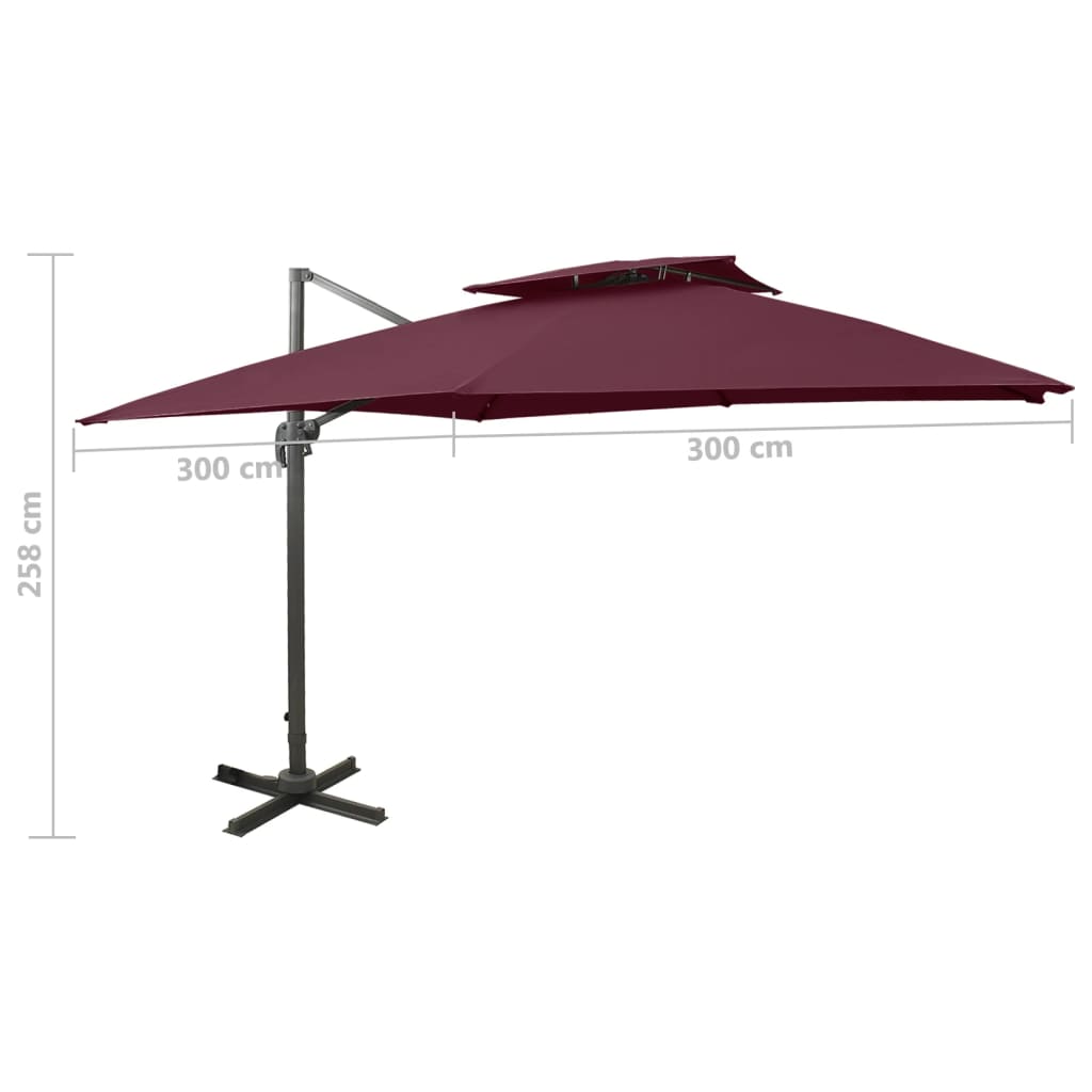 vidaXL Parasol wiszący z podwójną czaszą, 300x300 cm, bordowy