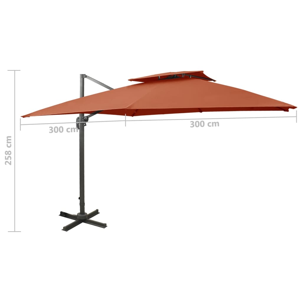 vidaXL Parasol wiszący z podwójną czaszą, 300x300 cm, terakota