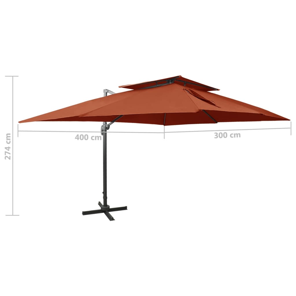 vidaXL Parasol ogrodowy Cantilever z podwójnym blatem, terakota 400x300 cm