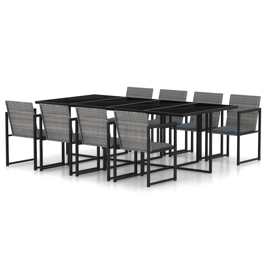 vidaXL 9-cz. zestaw mebli ogrodowych z poduszkami, rattan PE, szary