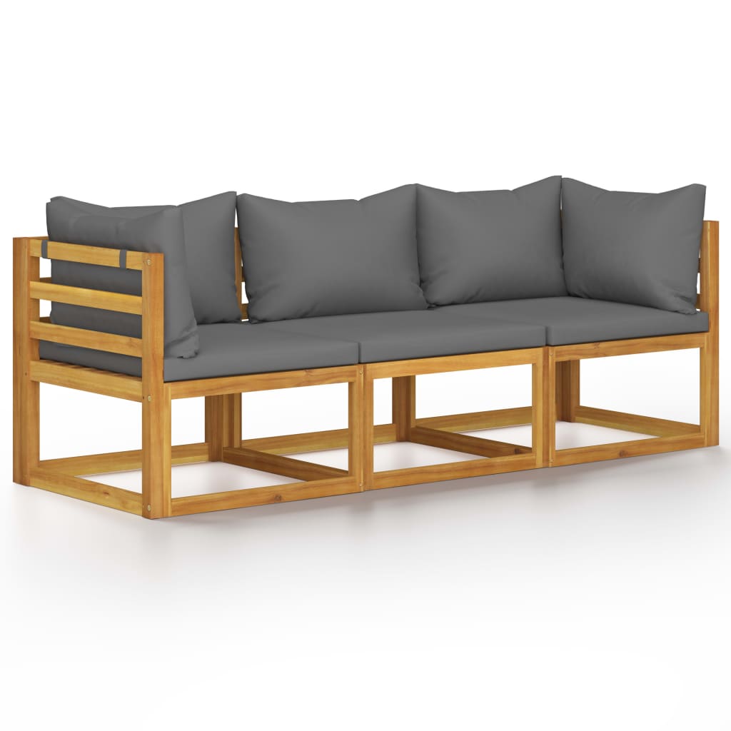 vidaXL 3-osobowa sofa ogrodowa z poduszkami, lite drewno akacjowe