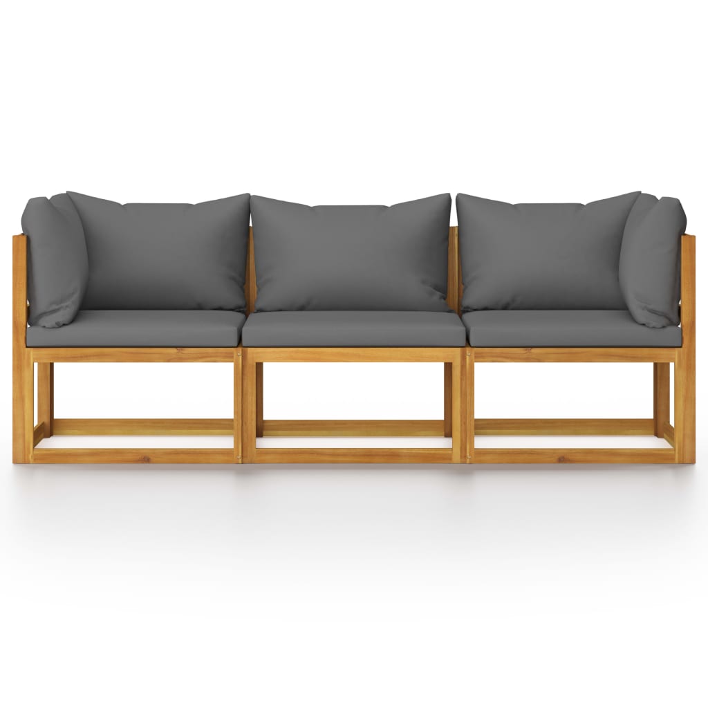 vidaXL 3-osobowa sofa ogrodowa z poduszkami, lite drewno akacjowe