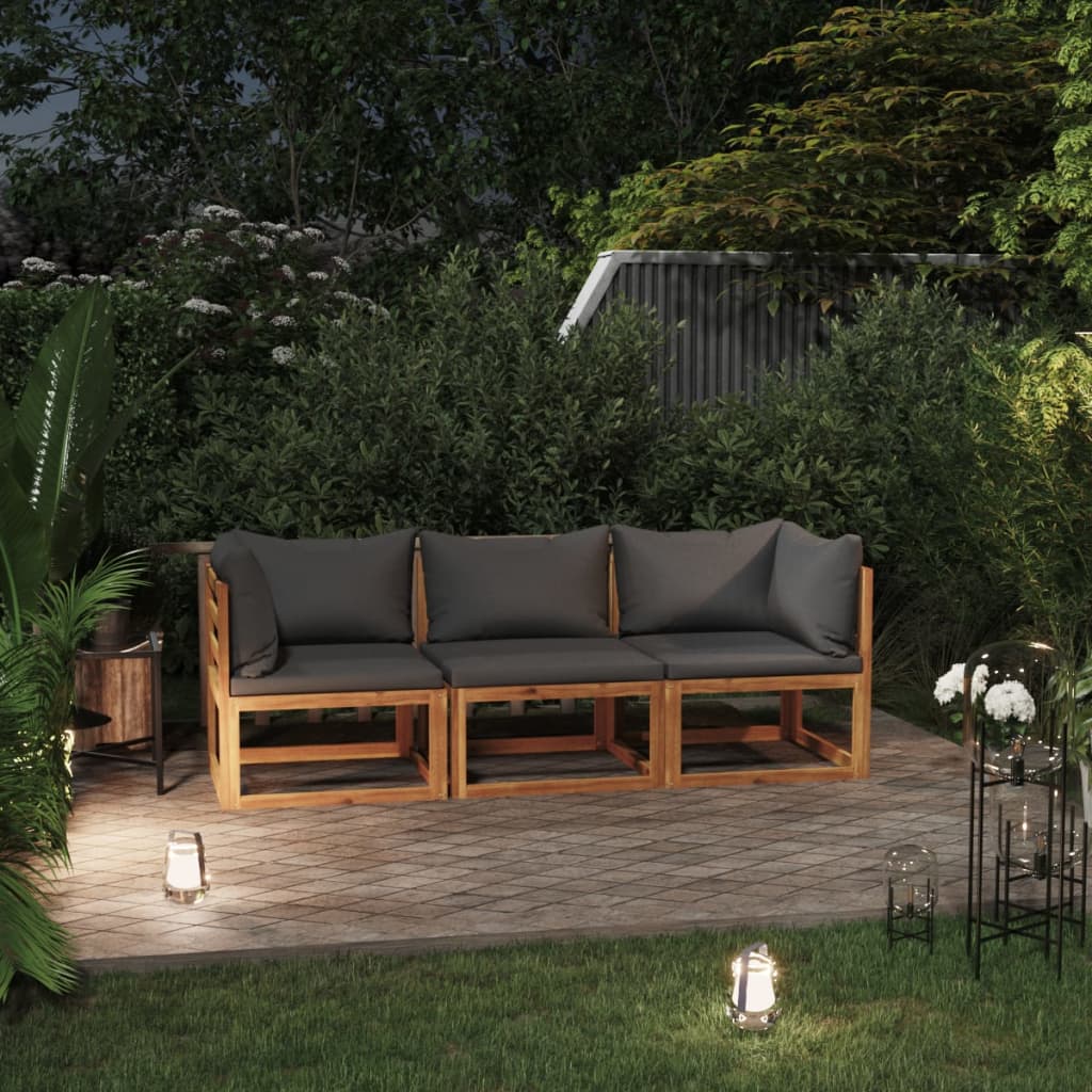 vidaXL 3-osobowa sofa ogrodowa z poduszkami, lite drewno akacjowe