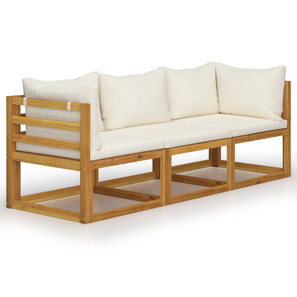 vidaXL 3-osobowa sofa ogrodowa z kremowymi poduszkami, drewno akacjowe
