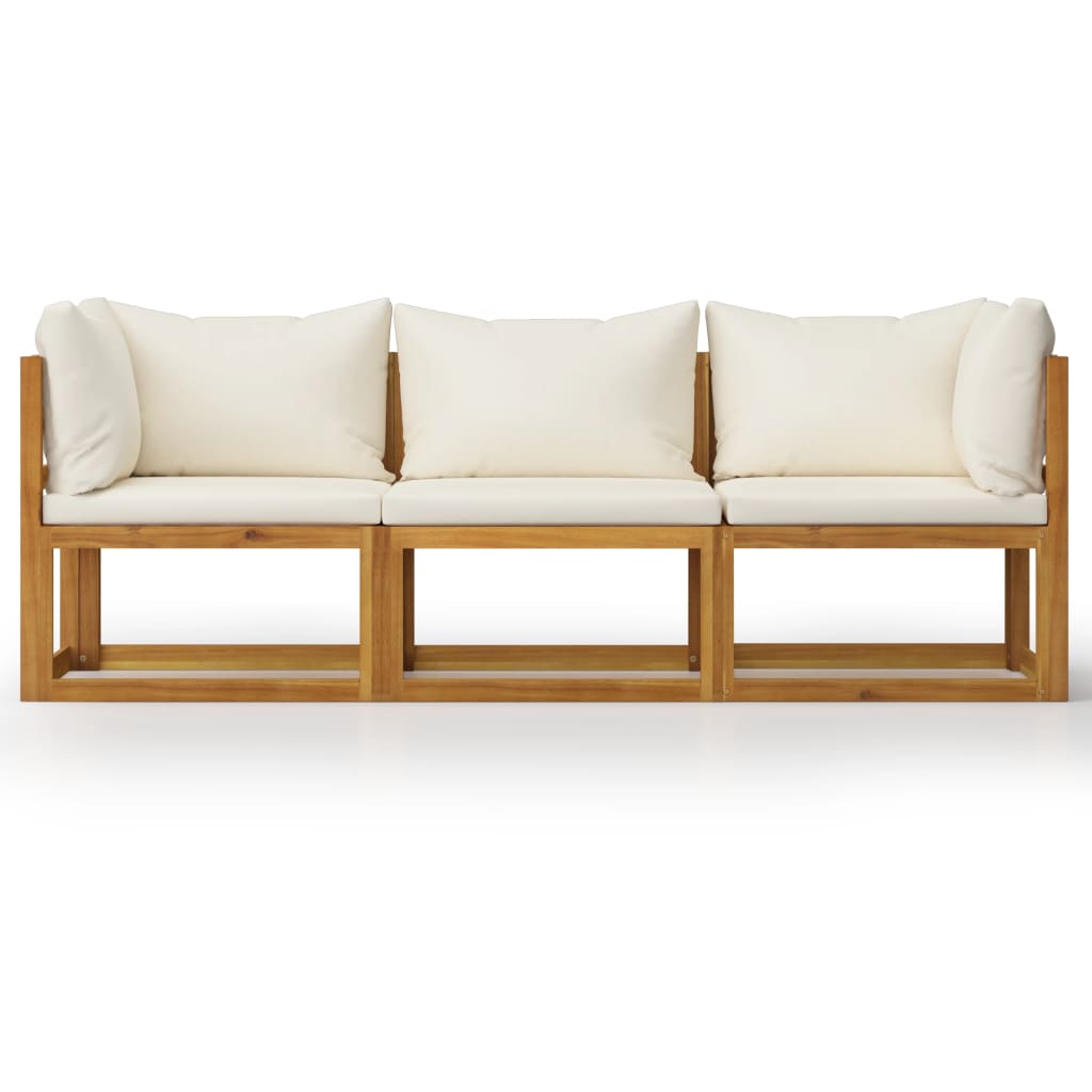 vidaXL 3-osobowa sofa ogrodowa z kremowymi poduszkami, drewno akacjowe