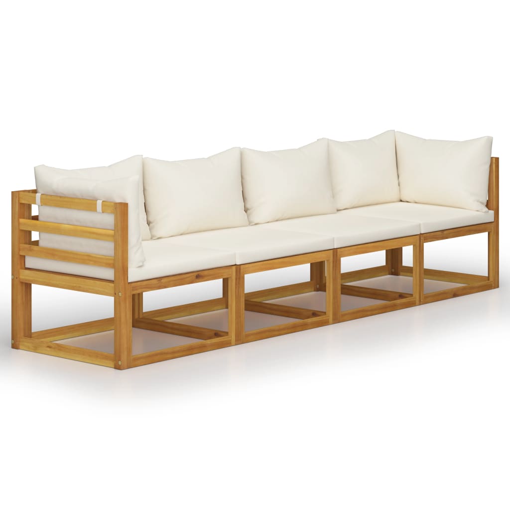 vidaXL 4-osobowa sofa ogrodowa z kremowymi poduszkami, drewno akacjowe