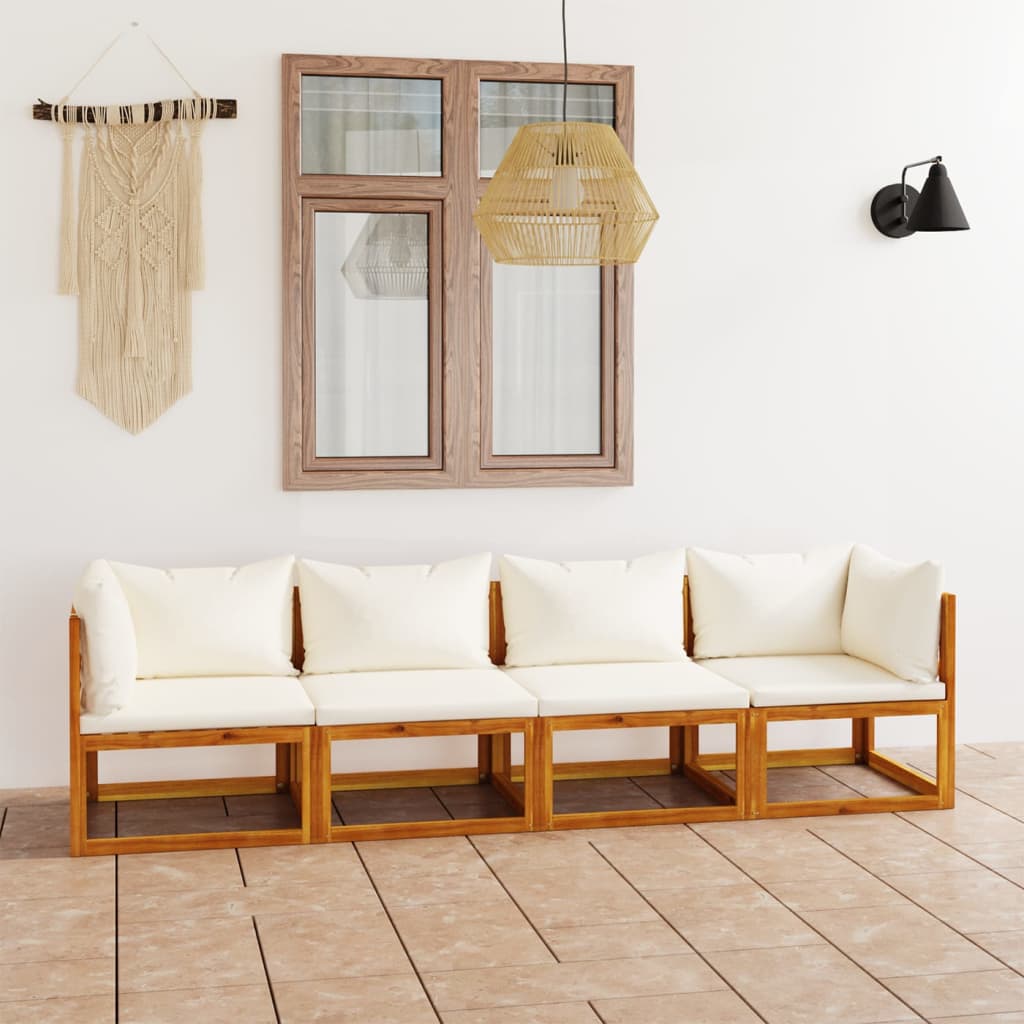 vidaXL 4-osobowa sofa ogrodowa z kremowymi poduszkami, drewno akacjowe