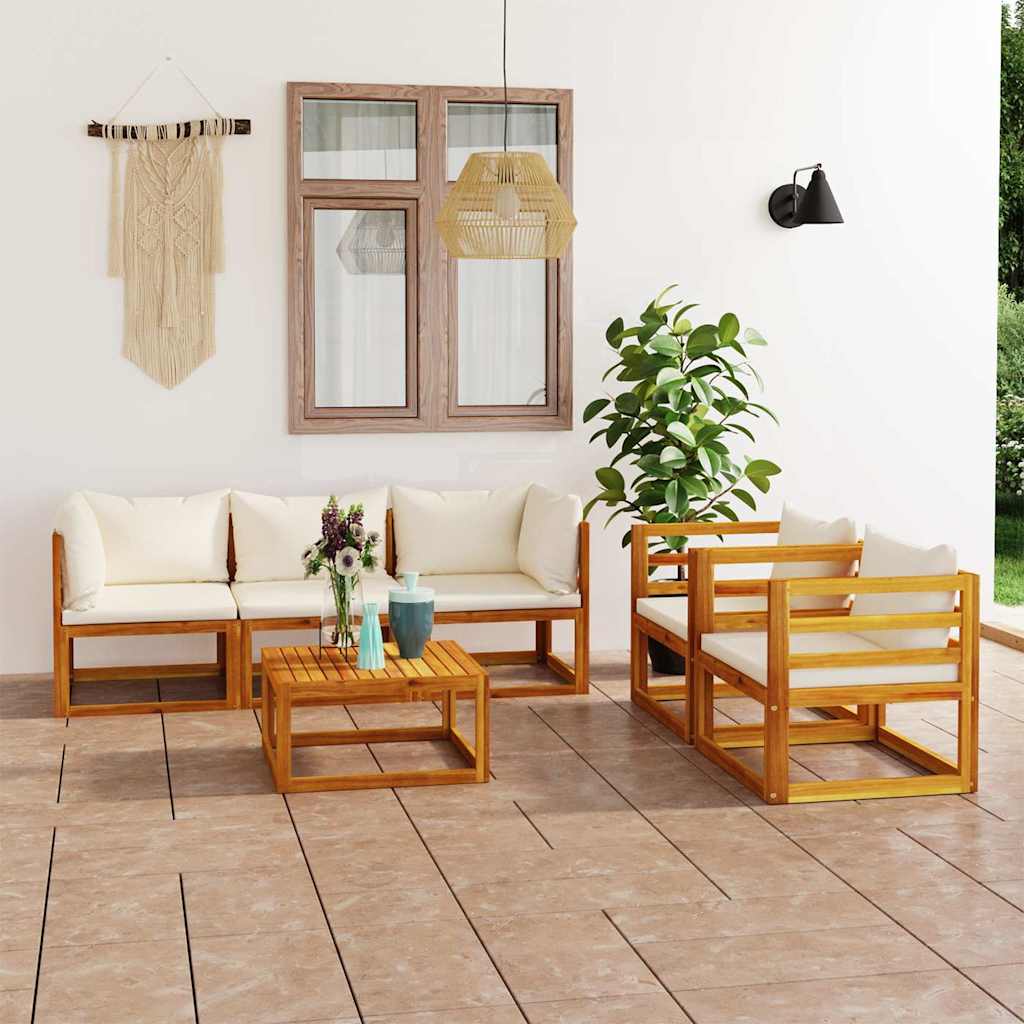 vidaXL 6-cz. zestaw wypoczynkowy do ogrodu, kremowe poduszki, akacja