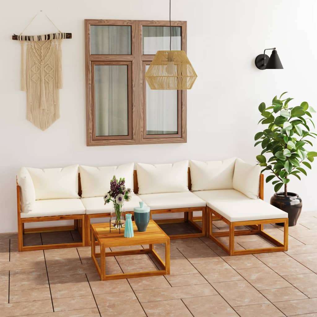 vidaXL 6-cz. zestaw wypoczynkowy do ogrodu, kremowe poduszki, akacja
