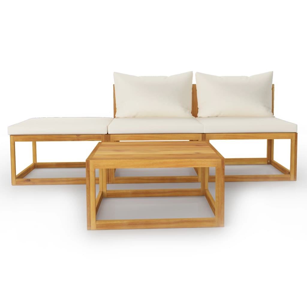 vidaXL 4-cz. zestaw wypoczynkowy do ogrodu, kremowe poduszki, akacja