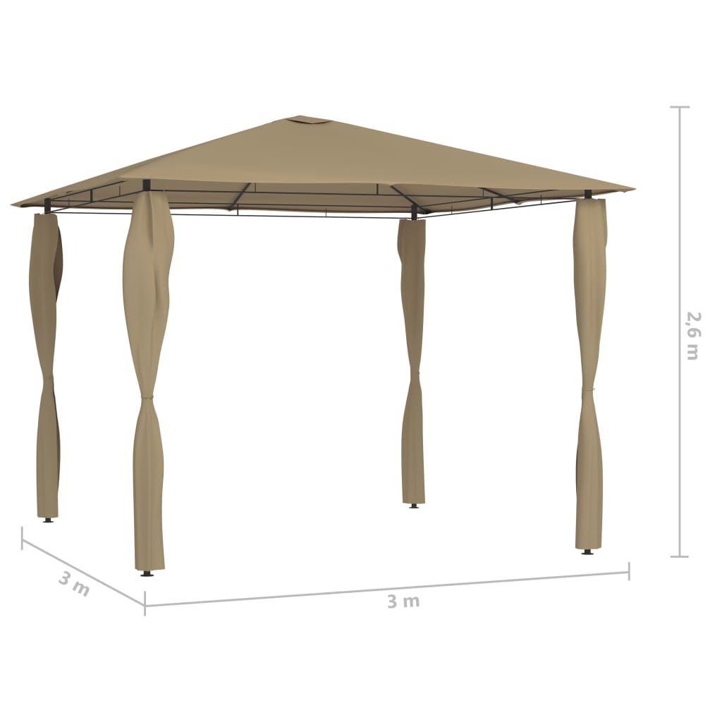 vidaXL Altana z pokryciem słupków 3x3x2,6 m, taupe, 160 g/m²