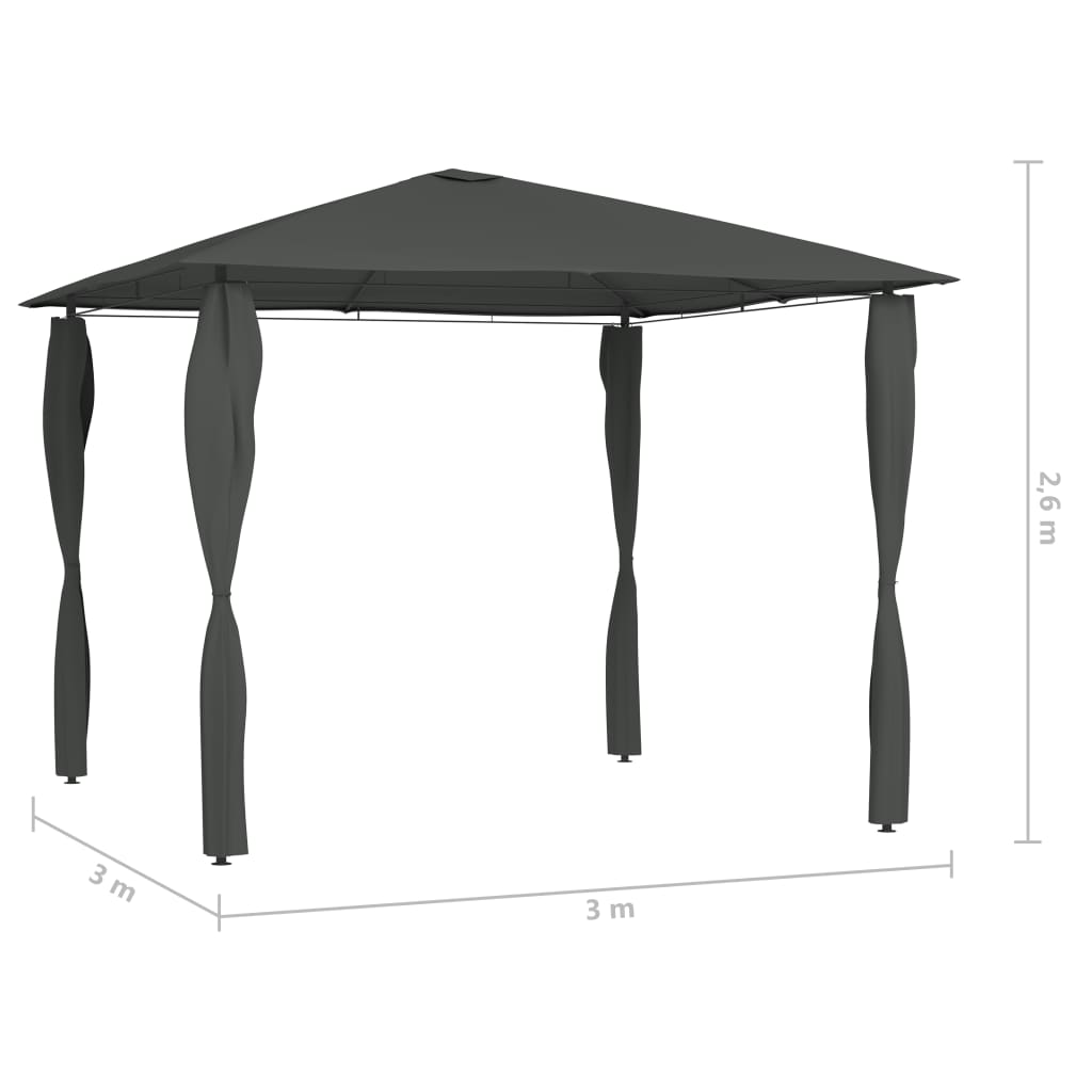 vidaXL Altana z pokryciem słupków 3x3x2,6 m, antracytowa, 160 g/m²