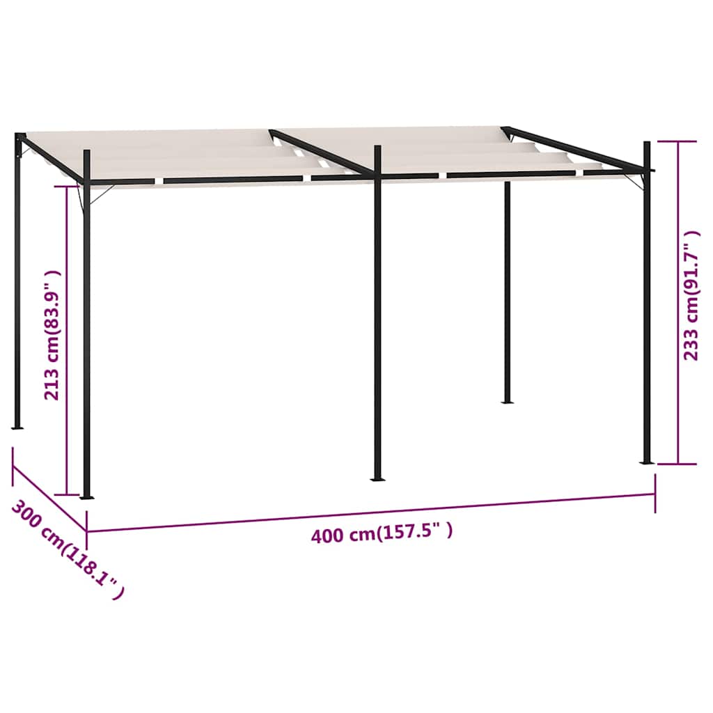 vidaXL Altana z rozsuwanym dachem, 400x300x233 cm, kremowa