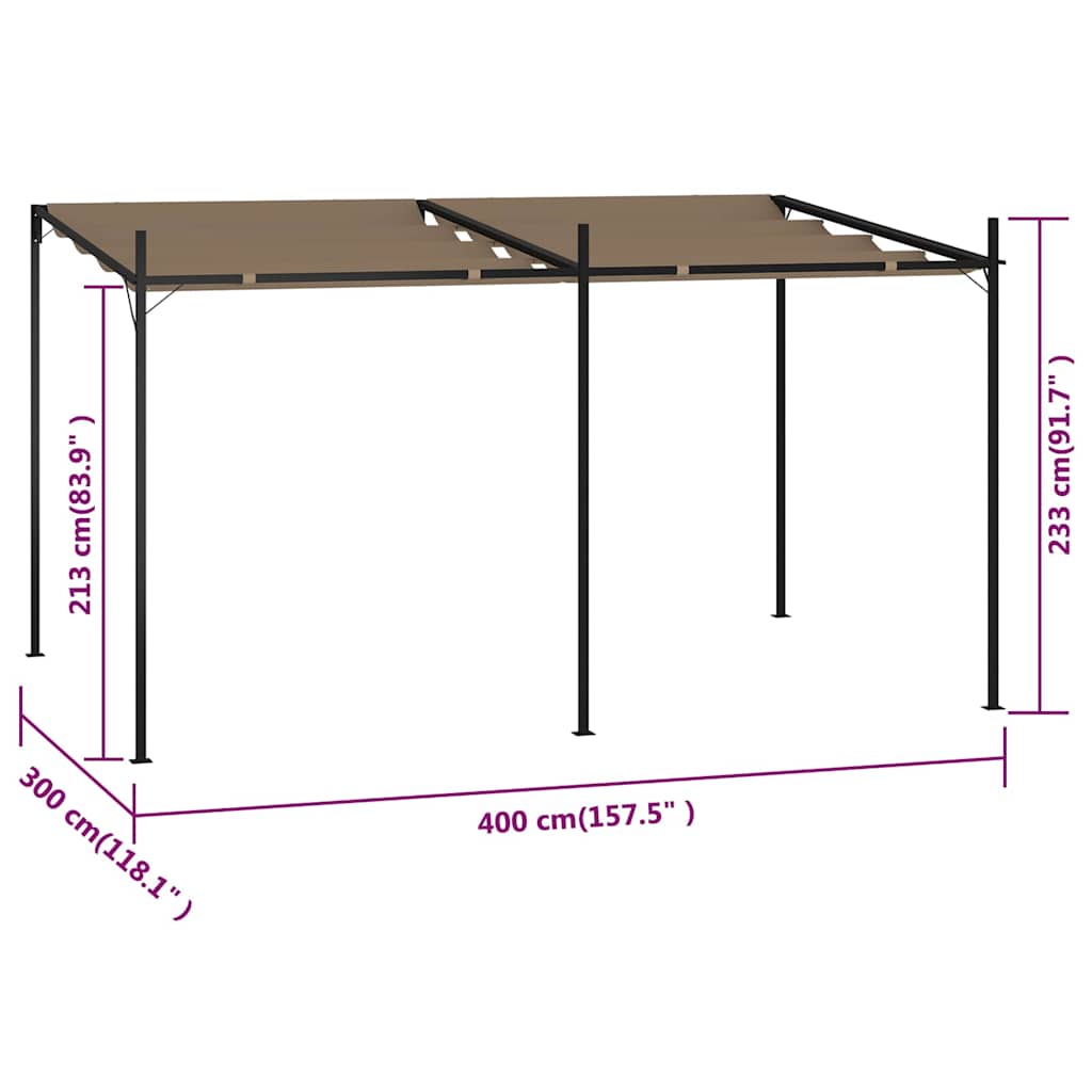 vidaXL Altana z rozsuwanym dachem, 400x300x233 cm, kolor taupe