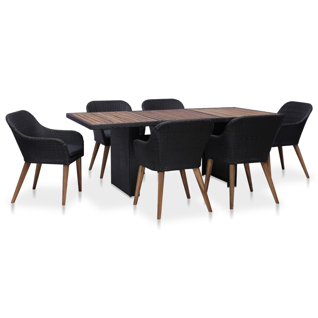 vidaXL 7-cz. zestaw mebli ogrodowych z poduszkami, rattan PE, czarny
