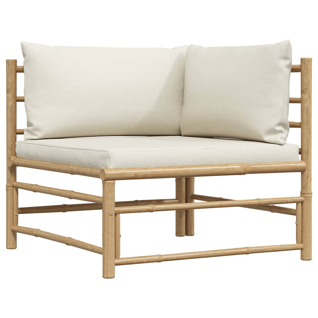 vidaXL Ogrodowa sofa narożna, śmietankowe poduszki, bambus