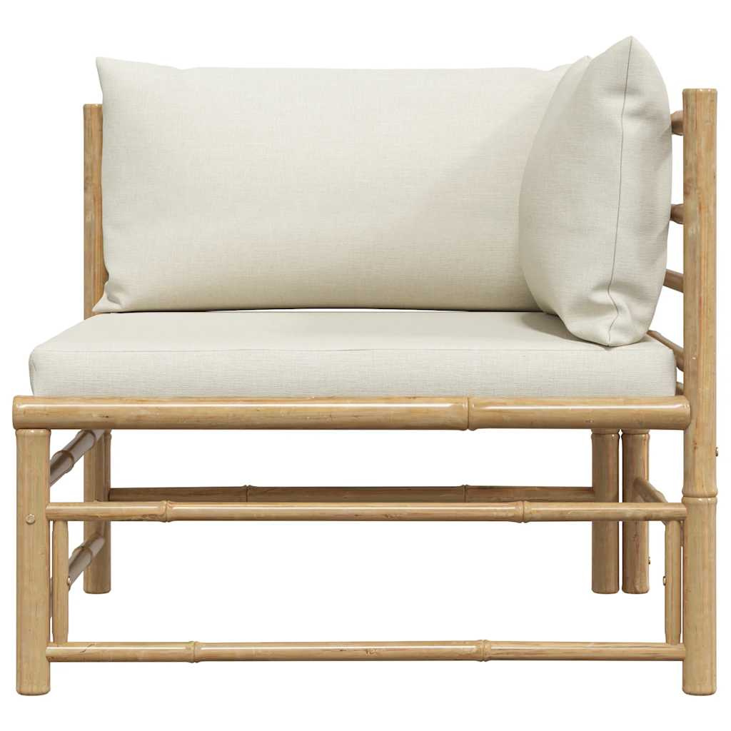 vidaXL Ogrodowa sofa narożna, śmietankowe poduszki, bambus