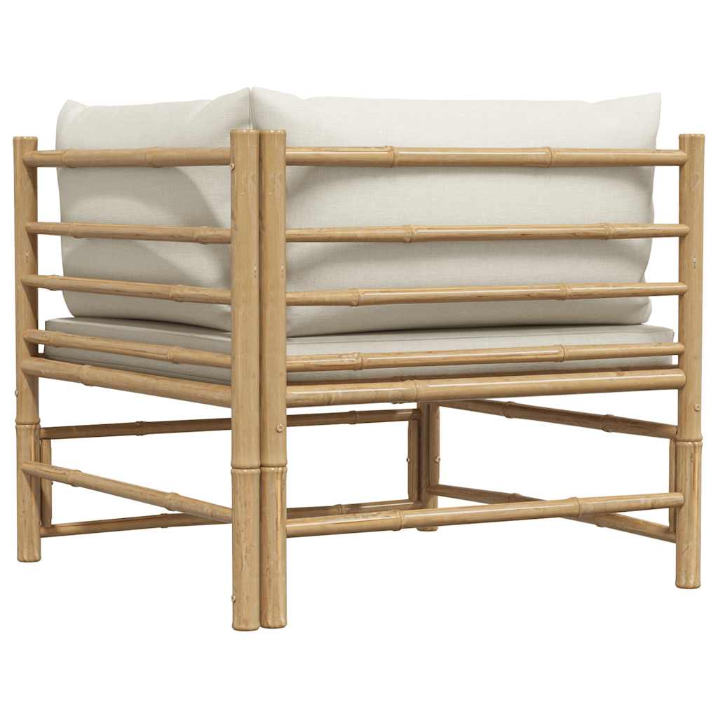 vidaXL Ogrodowa sofa narożna, śmietankowe poduszki, bambus