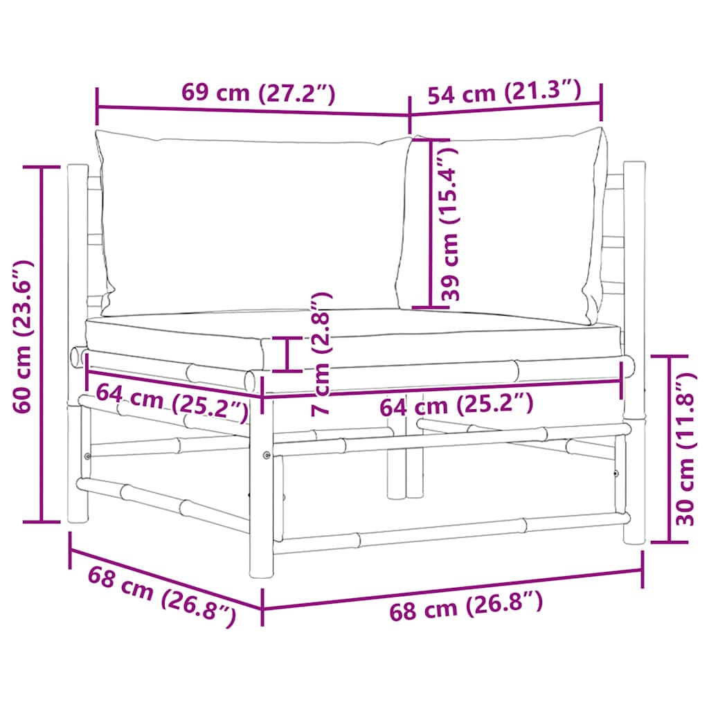 vidaXL Ogrodowa sofa narożna, śmietankowe poduszki, bambus