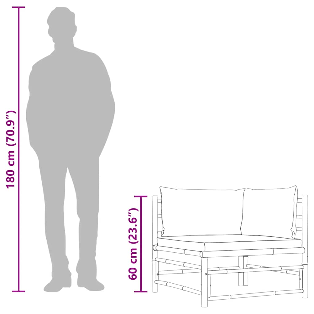 vidaXL Ogrodowa sofa narożna, śmietankowe poduszki, bambus
