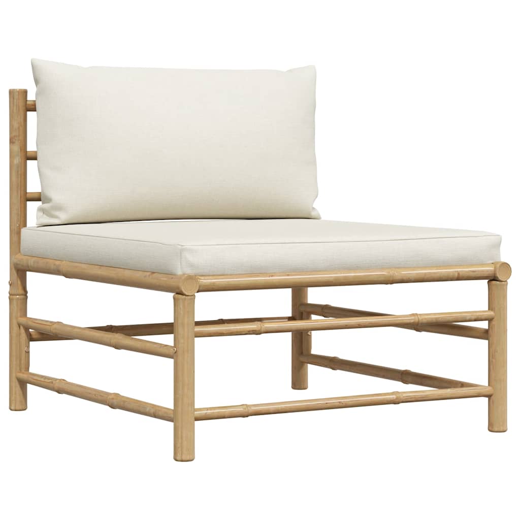 vidaXL Ogrodowa sofa środkowa, śmietankowe poduszki, bambus