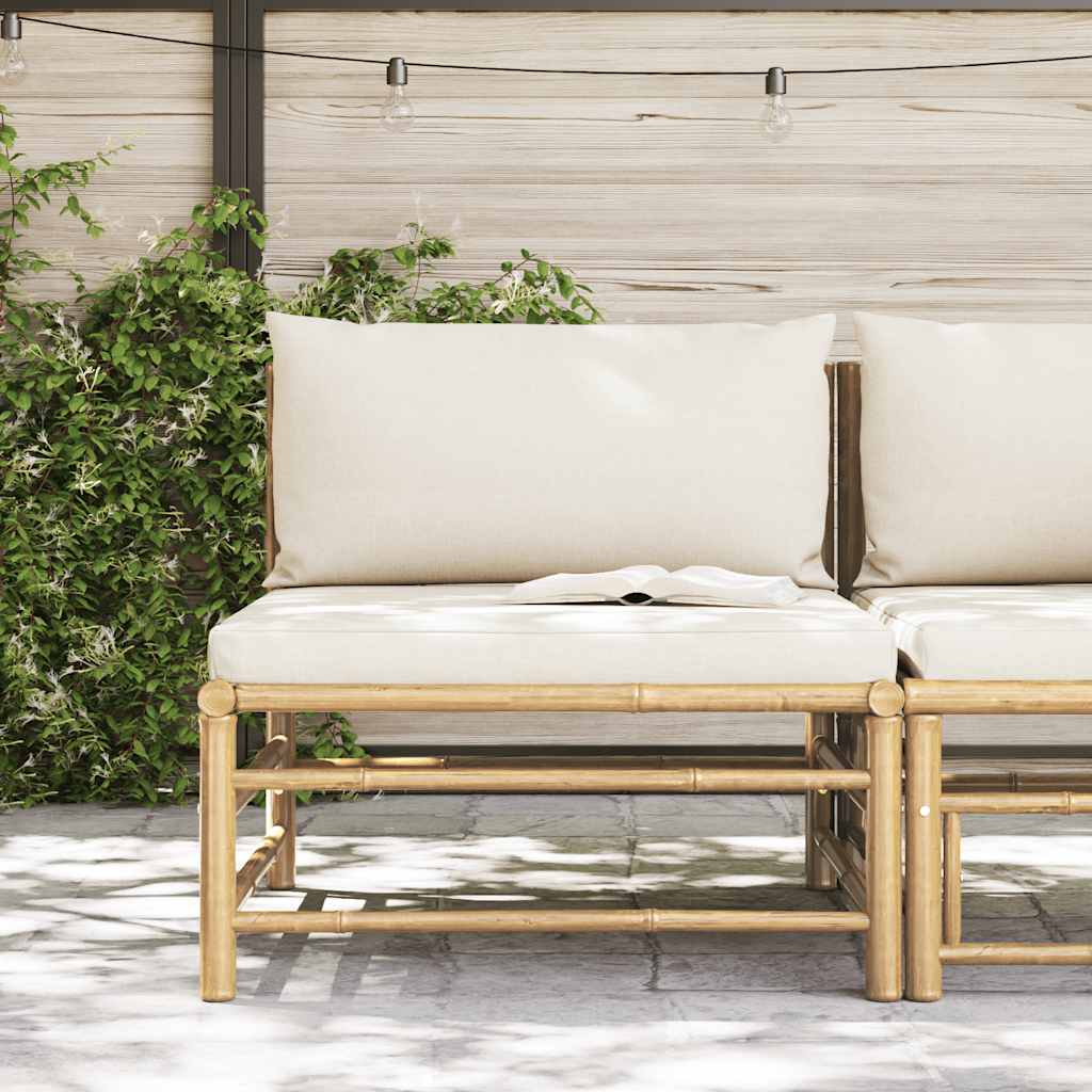vidaXL Ogrodowa sofa środkowa, śmietankowe poduszki, bambus