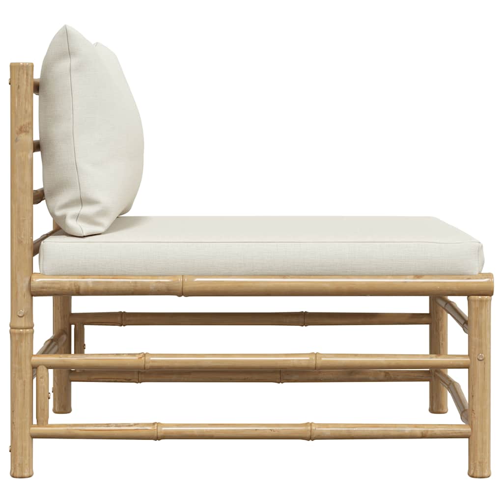 vidaXL Ogrodowa sofa środkowa, śmietankowe poduszki, bambus