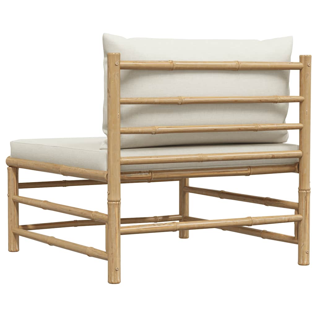 vidaXL Ogrodowa sofa środkowa, śmietankowe poduszki, bambus