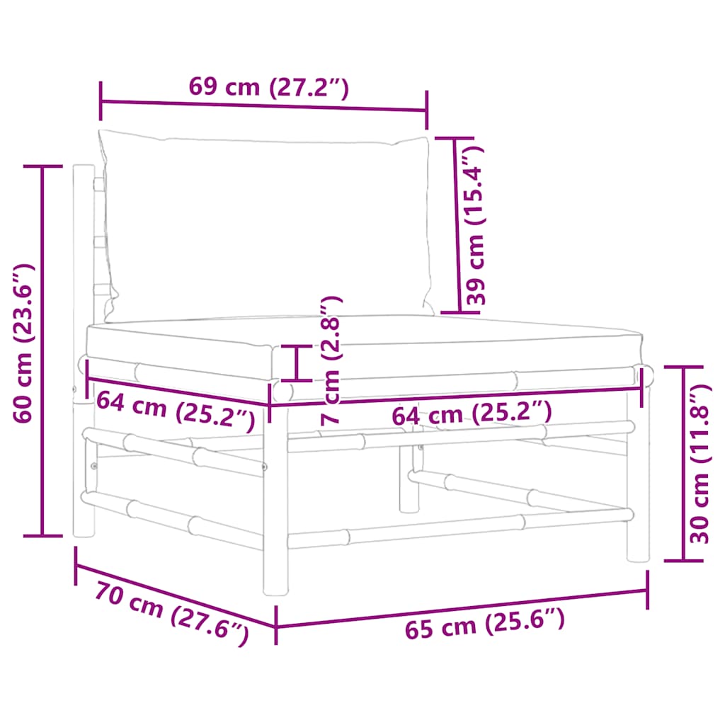 vidaXL Ogrodowa sofa środkowa, śmietankowe poduszki, bambus