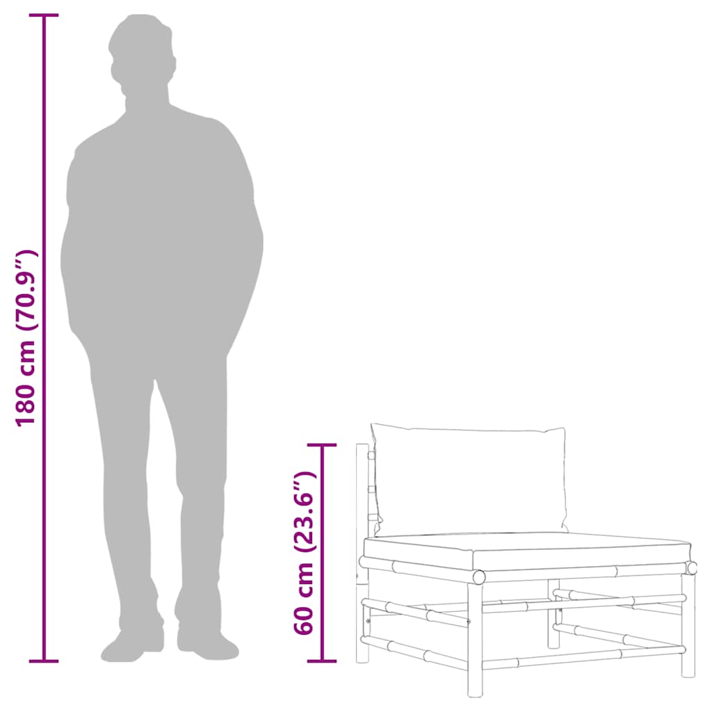 vidaXL Ogrodowa sofa środkowa, śmietankowe poduszki, bambus
