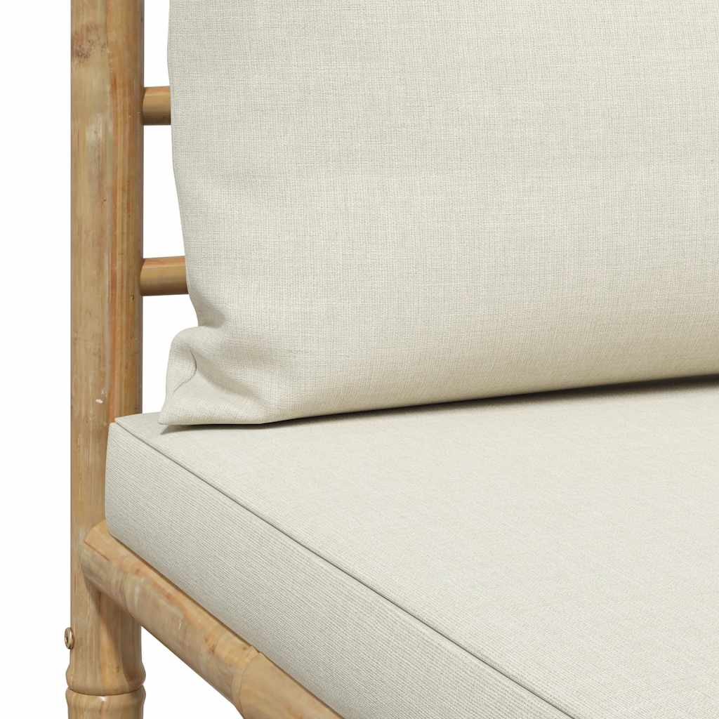 vidaXL Ogrodowa sofa środkowa, śmietankowe poduszki, bambus