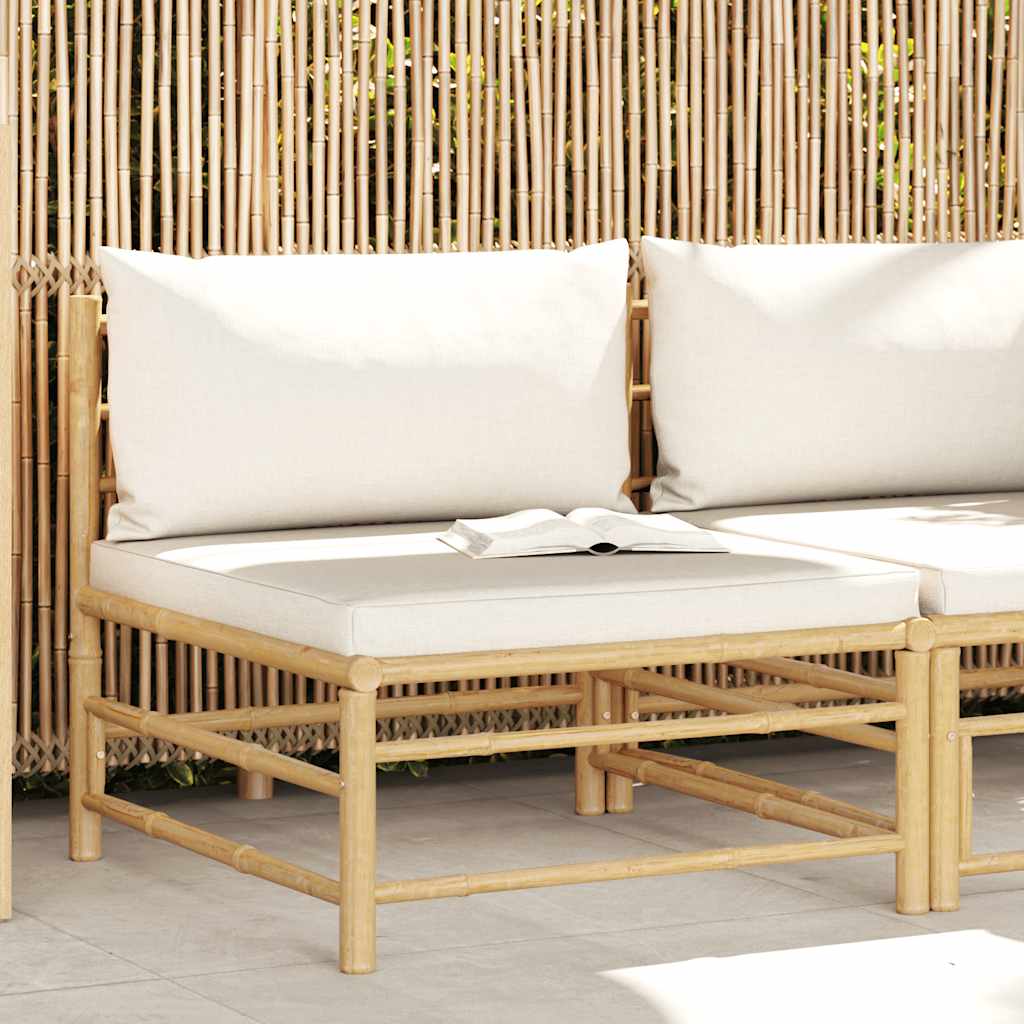 vidaXL Ogrodowa sofa środkowa, śmietankowe poduszki, bambus