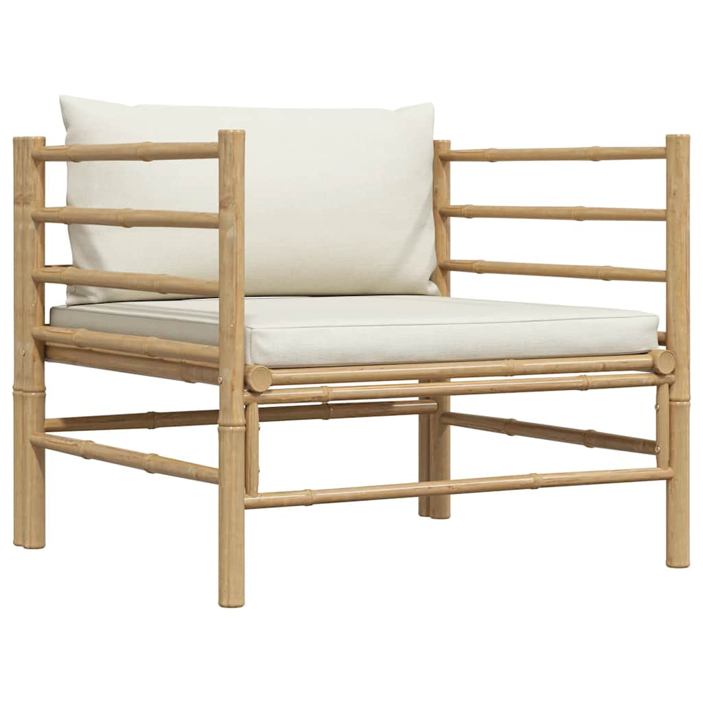 vidaXL Sofa ogrodowa, śmietankowe poduszki, bambus