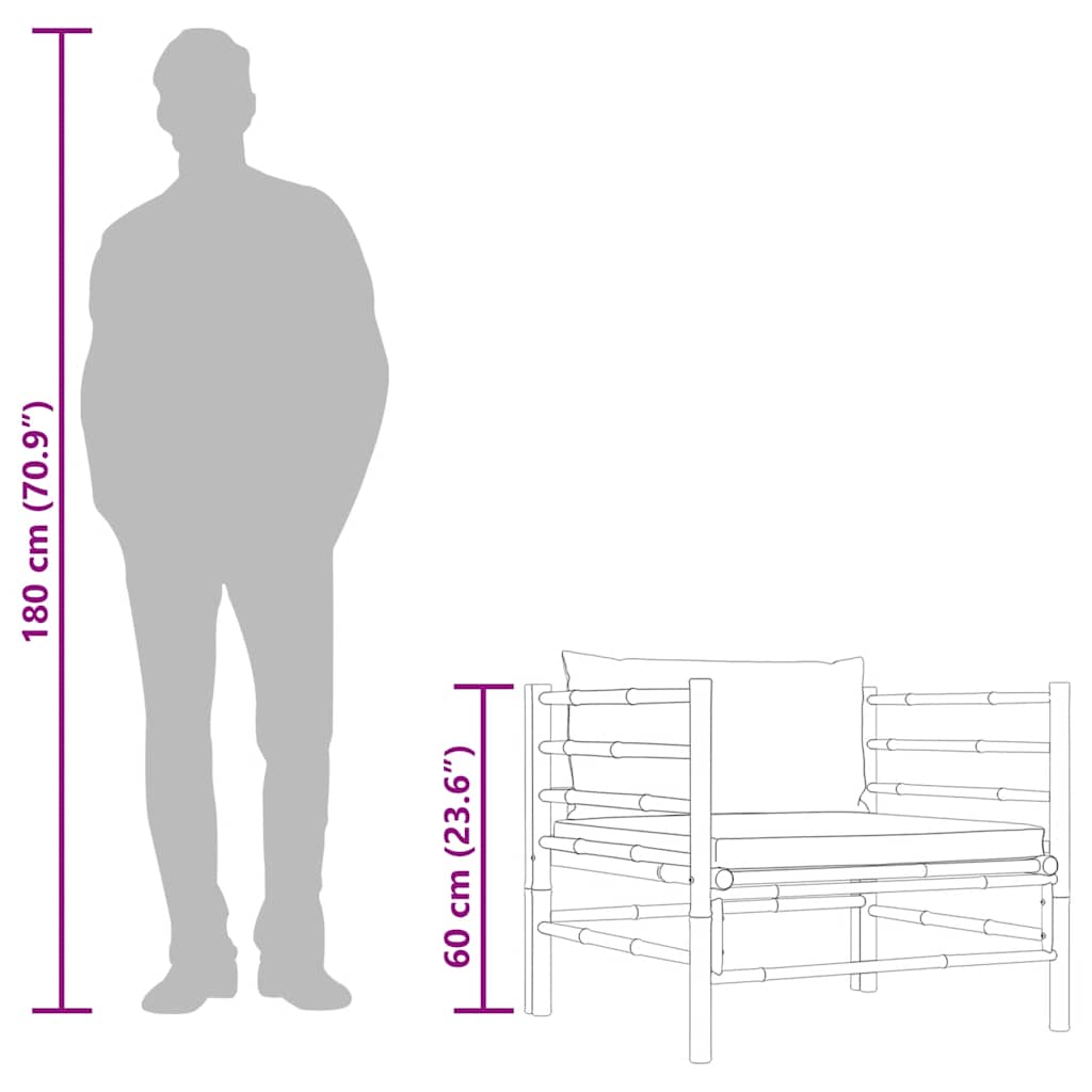 vidaXL Sofa ogrodowa, śmietankowe poduszki, bambus