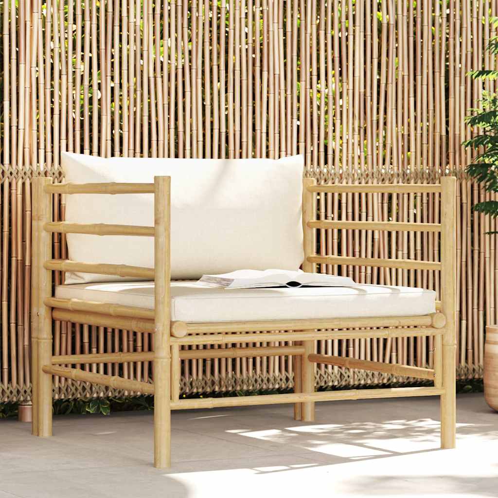 vidaXL Sofa ogrodowa, śmietankowe poduszki, bambus