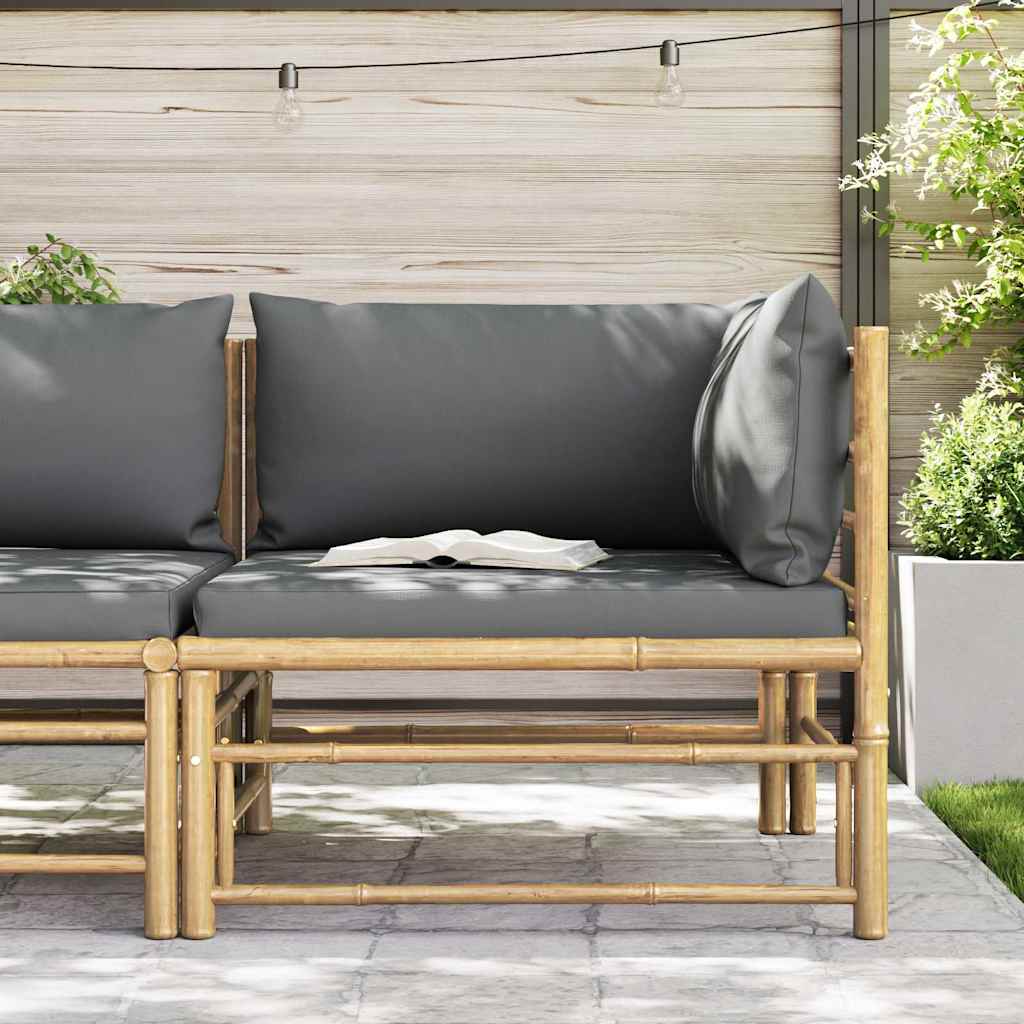 vidaXL Narożna sofa ogrodowa z ciemnoszarymi poduszkami, bambusowa