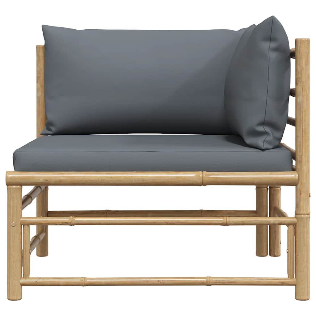 vidaXL Narożna sofa ogrodowa z ciemnoszarymi poduszkami, bambusowa
