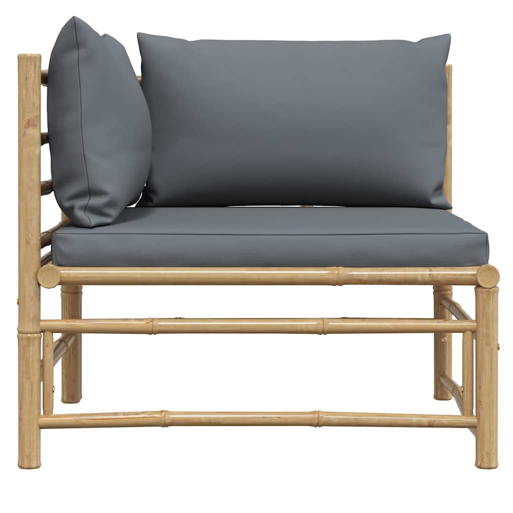 vidaXL Narożna sofa ogrodowa z ciemnoszarymi poduszkami, bambusowa