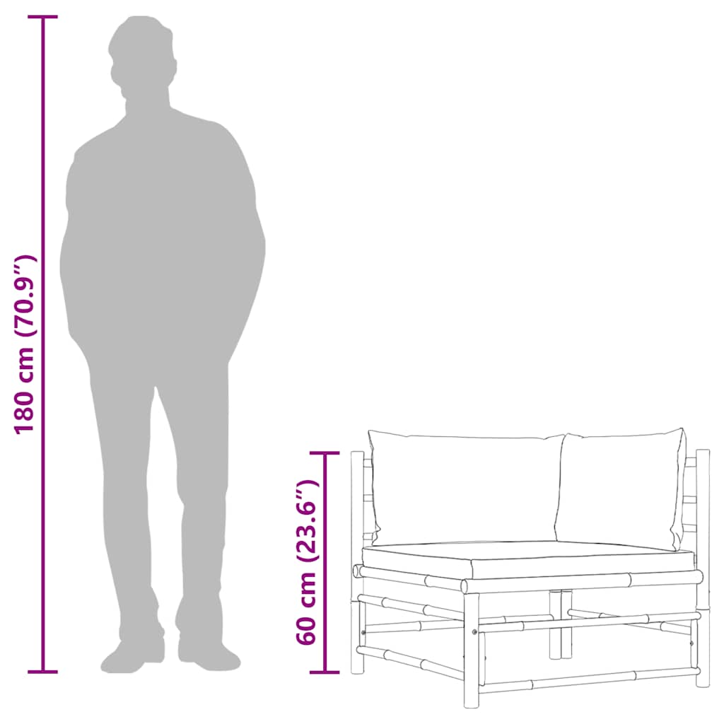 vidaXL Narożna sofa ogrodowa z ciemnoszarymi poduszkami, bambusowa