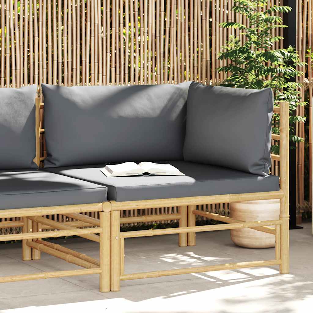 vidaXL Narożna sofa ogrodowa z ciemnoszarymi poduszkami, bambusowa