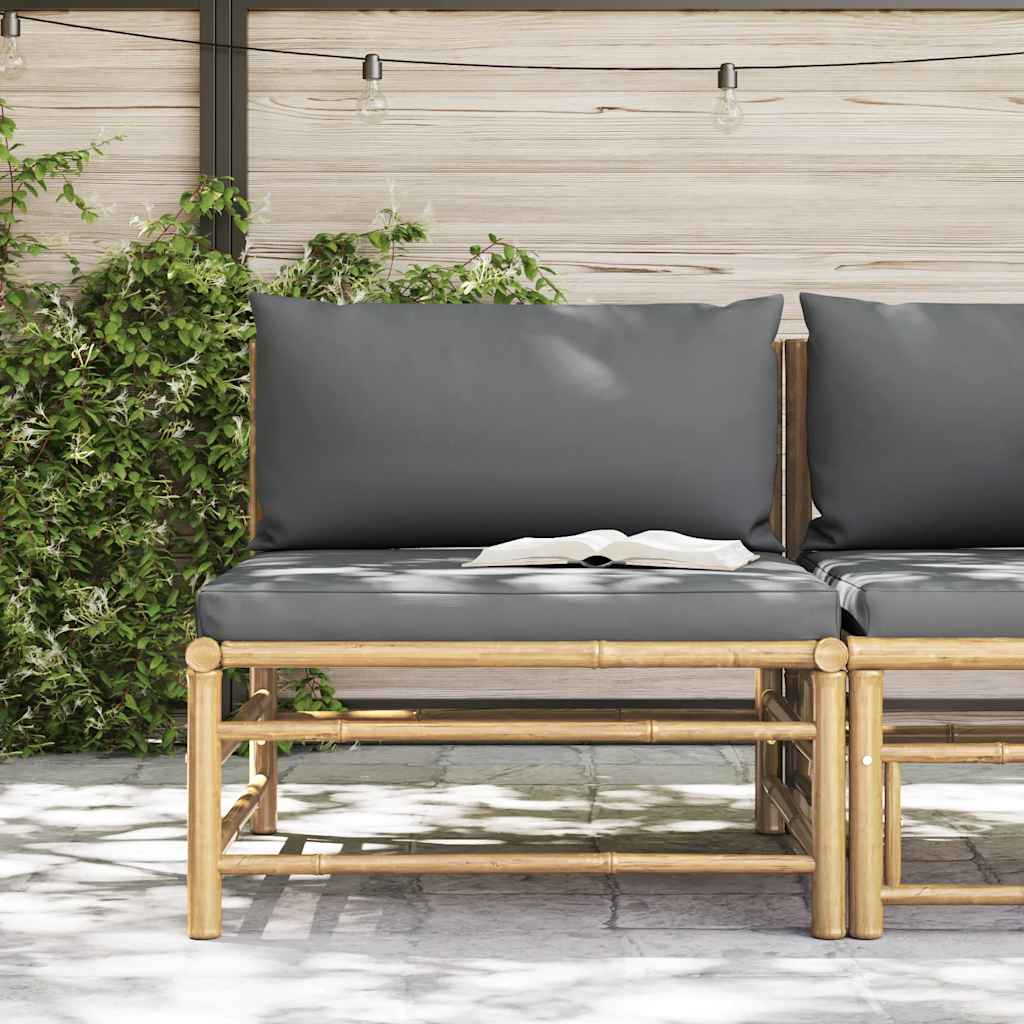 vidaXL Środkowa sofa ogrodowa z ciemnoszarymi poduszkami, bambusowa