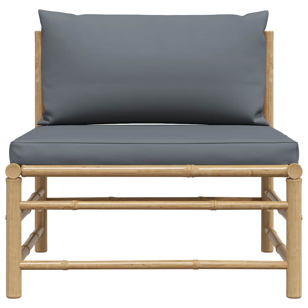 vidaXL Środkowa sofa ogrodowa z ciemnoszarymi poduszkami, bambusowa