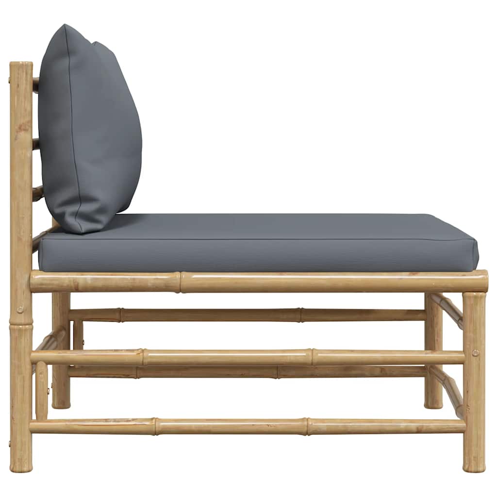 vidaXL Środkowa sofa ogrodowa z ciemnoszarymi poduszkami, bambusowa