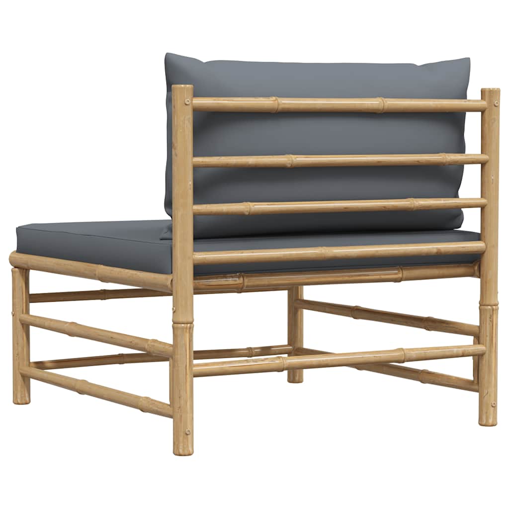 vidaXL Środkowa sofa ogrodowa z ciemnoszarymi poduszkami, bambusowa