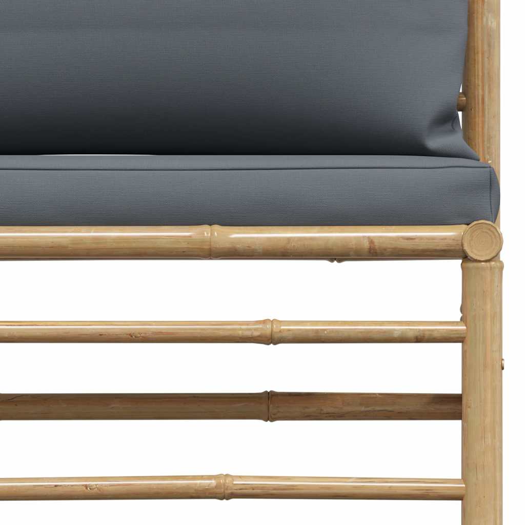 vidaXL Środkowa sofa ogrodowa z ciemnoszarymi poduszkami, bambusowa