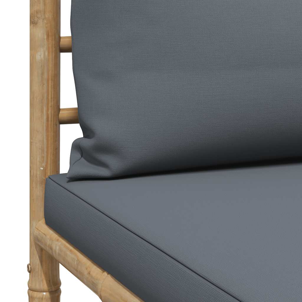 vidaXL Środkowa sofa ogrodowa z ciemnoszarymi poduszkami, bambusowa