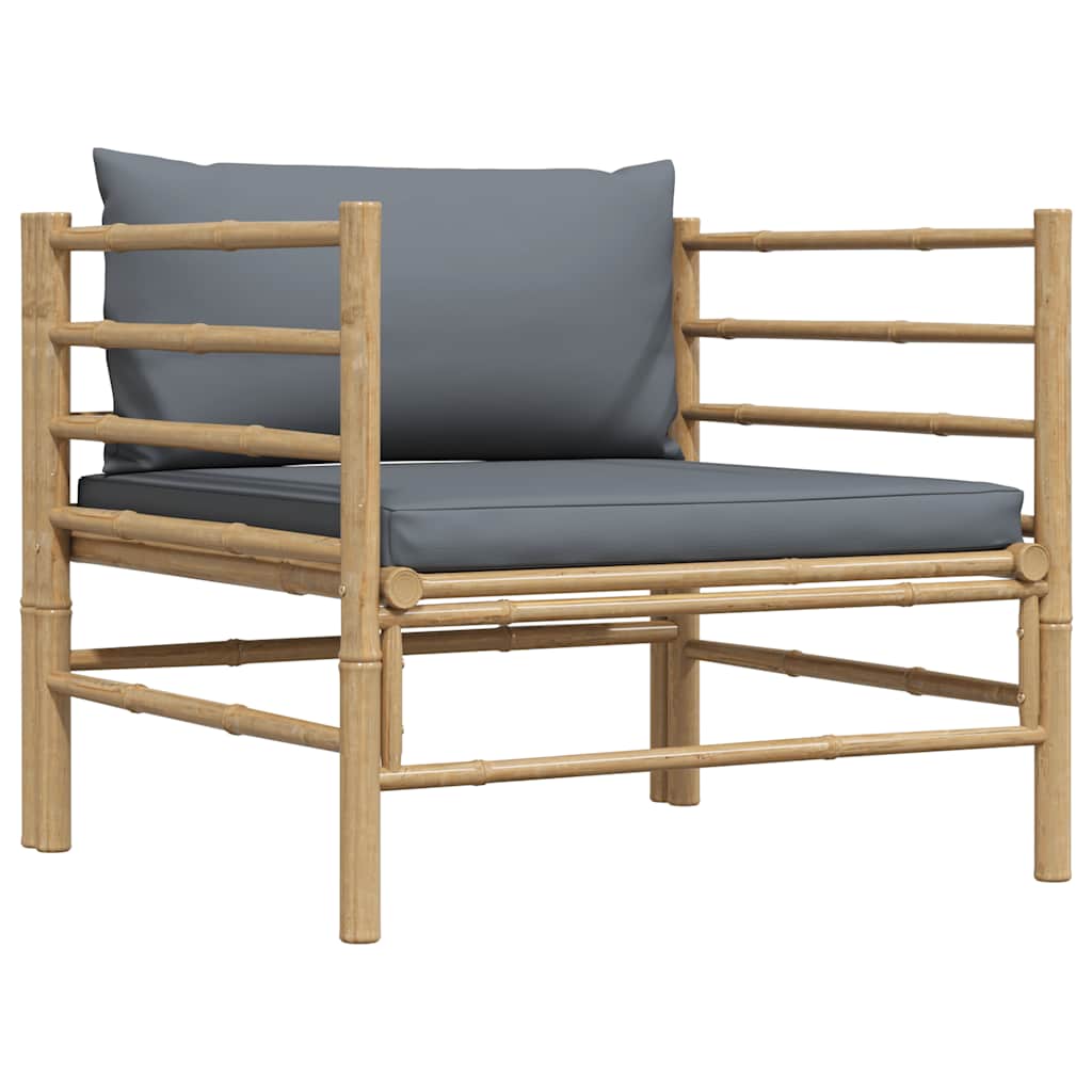 vidaXL Sofa ogrodowa z ciemnoszarymi poduszkami, bambusowa